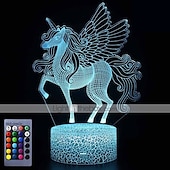 economico Luci notturne 3D-unicorno 3d luce notturna per bambini illusione lampada bambini 16 colori che cambia lampada smart touch telecomando forniture per feste come compleanno natale idea regalo per ragazze ragazzi