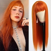 billige Syntetiske trendy parykker-grå parykker for kvinner syntetisk parykk naturlig rett midtdel parykk langt syntetisk hår dame cosplay midtparti svart hvit 26 tommers julefestparykker