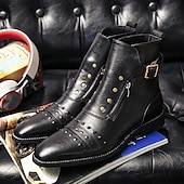 economico Stivali da vestiti-stivaletti da uomo in similpelle rossa – stile vintage con cerniera e dettagli borchiati, perfetti per la moda motociclistica e casual