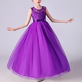 cheap Flower Girl&#039;s Dresses-Flower Girl Dress Girls&#039; Dress Evening Gown Party Dress Wedding Party Birthday Party Princess Sweet Lace Mesh Floral Sleeveless Crew Neck White Pink 4-13 Years