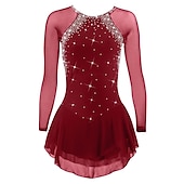 cheap Figure Skating Dresses-Figure Skating Dress Women&#039;s Girls&#039; Ice Skating Dress Violet Black White Open Back Mesh Spandex High Elasticity Training Competition Skating Wear Classic Crystal / Rhinestone Long Sleeve Ice Skating
