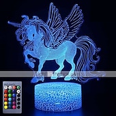 economico Luci notturne 3D-unicorno 3d luce notturna per bambini illusione lampada bambini 16 colori che cambia lampada smart touch telecomando forniture per feste come compleanno natale idea regalo per ragazze ragazzi