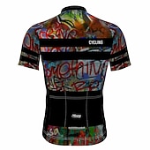 cheap Men's Jerseys-Men's Cycling Jersey Graffiti Funny Short Sleeve Bike Jersey Top with 3 Rear Pockets Mountain Bike MTB Road Bike Cycling Quick Dry Reflective Strips Back Pocket Moisture Wicking Sports Black Yellow