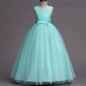 preiswerte Kleider für die Blumenmädchen-kinderkleidung Mädchen Blumenmädchen Kleid Kleid Ärmellos Hochzeit Party Spitze Gitter Kuschelig Polyester Maxi Blumenmädchenkleid Buntes Lila Farbpulver Weiß