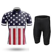 cheap Men's Clothing Sets-Men's Cycling Jersey with Shorts Short Sleeve Mountain Bike MTB Road Bike Cycling Summer Red Stripes American / USA Stars Funny Bike 3D Pad Quick Dry Back Pocket Moisture Wicking Breathable Spandex