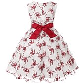 cheap Casual Dresses-Kids Girls&#039; Dress Floral Sleeveless Party Embroidered Lace Trims Bow Cute Cotton Knee-length Skater Dress Summer 3-10 Years Pink Dusty Rose Red