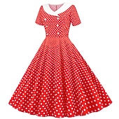 cheap Dresses-Retro Vintage 1950s Rockabilly Knee Length Dress Swing Dress Flare Dress Normal Polka Dot A-Line V Neck Fancy Dress Women's Carnival New Year Masquerade Daily Wear Tea Party Retro Theme Party Adults'
