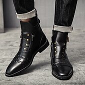 economico Stivali da vestiti-stivaletti da uomo in similpelle rossa – stile vintage con cerniera e dettagli borchiati, perfetti per la moda motociclistica e casual