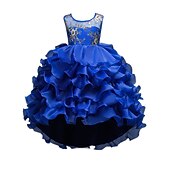 preiswerte Partykleider-kinderkleidung Mädchen Kleid Blumen Hochzeit Party Rüsche Sommer 4-13 Jahre Blau Purpur Grün