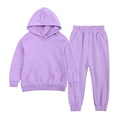 preiswerte 3D-Sets für Jungen-Kinder Jungen Kapuzenpulli &amp; Hose Kleidungsset 2 Stück Langarm Grün Blau Grau Volltonfarbe Baumwolle Strasse Lässig / Alltäglich Streetstyle Sport Standard / Herbst / Winter