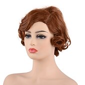 abordables Perruques historiques-Perruque des Années 20 Perruque Flapper Femme Brune Vague de Doigt Perruque Flapper Vintage Cheveux Bouclés Courts Bob Années 1920 Grande Gatsby Perruques Synthétiques d'Halloween