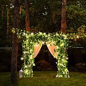 cheap Solar String Lights-Elegant Wedding Party Reception 2M Solar LED String Lights with Ivy Leaves - Warm White, 8 Modes IP65 Waterproof Outdoor Hanging Lights for Yard, Fence, Wall, Home Decor