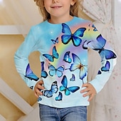 cheap Girl&#039;s 3D Cartoon-Girls&#039; 3D Rainbow Butterfly T shirt Long Sleeve 3D Print Fall Active Kids 4-12 Years Regular Fit