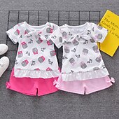cheap Sets-Girls&#039; 3D Cartoon Bow T-shirt &amp; Shorts Short Sleeve Chic &amp; Modern Basic Casual Kid&#039;s