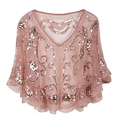 voordelige bruiloft gast wraps-sjaal&amp;amp; wikkel dames wikkel bolero 1920 elegante sprankeling&amp;amp; glanzen tule bruiloftssweaters met halve mouw en split-joint voor bruiloft alle seizoenen