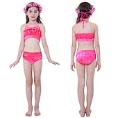 voordelige Zeemeermin badpak-Kinderen Voor meisjes Drie stuk Zeemeermin zwemkleding Badmode Bikini Strand Zwemmen Afdrukken Actief leuke Style Badpakken 4-12 jaar Zomer Rose paars Polkadot