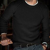 abordables suéter de los hombres-Hombre Pulóveres Pull-over Tejer De Punto Color sólido Cuello Barco Elegante Estilo retro Diario Ropa Invierno Otoño Verde Trébol Negro S M L