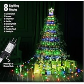 abordables Luces de Navidad-Cadena de luces para árbol de Navidad, decoración al aire libre, cadena de luces de estrellas, 8 modos de enchufe, 350 led, cascada, árbol de Navidad, topper de estrella, luz de hadas para patio,