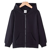 billiga Pojkars utomhusjackor-Barn Unisex Jakke Kappa Ytterkläder Slät Långärmad Ficka Täcka Gata Bomull Aktiv Grundläggande Svart Rodnande Rosa Gul Vinter Höst 3-13 år