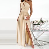 preiswerte Kleider für den-Damen kleid lang Ballkleid abendkleider Schaukelkleid Smaragdgrünes Kleid Elegant Party Romantisch Urlaub Party kleid hochzeitsgast Schlank Blumen Einfarbig Ärmellos Ein-Schulter Schwarz Weiß Rosa
