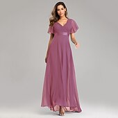 abordables Mariage Décontracté / de Jour-Robe de mariage en A-line froncée élégante pour les invitées de mariage mariage à la plage formelle cravate noire pour demoiselles d&#039;honneur longueur de sol manches courtes décolleté en V chiffon dos