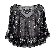 voordelige bruiloft gast wraps-sjaal&amp;amp; wikkel dames wikkel bolero 1920 elegante sprankeling&amp;amp; glanzen tule bruiloftssweaters met halve mouw en split-joint voor bruiloft alle seizoenen