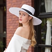 cheap Party Hats-Hats Polyester Straw Hat Sun Hat Casual Holiday Simple With Bowknot Headpiece Headwear
