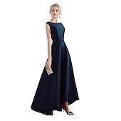 ieftine Rochii de Party-Rochie de seară în stil A-Line Rochie roșie și verde Rochie de nuntă pentru invitați Rochie de petrecere Asimetrică Fără mâneci Guler din piatra prețioasă Satin cu aspect elegant pentru a impresiona