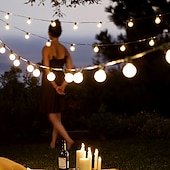cheap Solar String Lights-Solar Outdoor Waterproof LED String Lights 5M 3.5M G50 Retro Bulb Patio lights Christmas Dorm Party Lights Street Garden Wedding Decorative