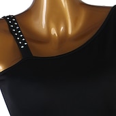 preiswerte Kleidung für lateinamerikanische Tänze-Tanz-Salsa-Latin-Tanzkleid mit Kristallen/Strasssteinen, Damen-Training, ärmellos, hoher Spandex-Organza