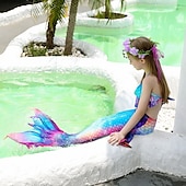 abordables Maillot de bain sirène-Enfants Fille Trois pièces Maillots de bain sirène Maillot de Bain Plage Natation Bloc de couleur à imprimé arc-en-ciel Actif Imprimer Maillots de bain 3-10 ans Eté Rose Claire Rose poussiéreuse