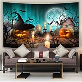 halpa halloween seinävaatteita-halloween koristeet kuvakudos jack o lyhty kurpitsa sisustus seinä taide suuri riippuva kuvakudos seinämaalaus sisustus valokuva tausta peitto verho koti makuuhuone olohuone lepakko kummitus talo