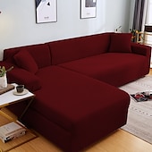 baratos Cobertura de Sofa-capas de sofá à prova de poeira todo-poderosas, elásticas, em forma de l, capa de sofá em tecido supermacio, cor de vinho, com uma capa de reforço grátis, capa de sofá moderna para sala de estar,