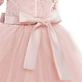 cheap Flower Girl's Dresses-Kids Girls' Flower Girl Dress Dress Half Sleeve Wedding Party Lace up Mesh Elegant Vintage Maxi Swing Dress A Line Dress Spring Fall 3-12 Years White Light Green Pink