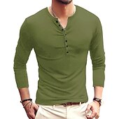 preiswerte Lässiges Henley-T-Shirt-Herren T-Shirt mit Knöpfen T Shirt Langarmshirt Langarm Stehkragen Frühling &amp; Herbst Einfach Leicht Klassisch Lässig Button-Down Urlaub Lässig Ferien Wein Schwarz Weiß Top T-Shirt für Herren