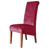 baratos Capa para Cadeira de Jantar-capas de cadeira de jantar de veludo pelúcia preto, capas protetoras de cadeira de encosto alto de elastano bordô capa de assento com elástico para sala de jantar, casamento