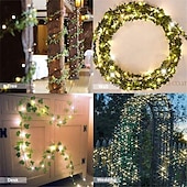 abordables Lumières de cordes solaires-Guirlande lumineuse solaire à LED de 2 m pour réception de mariage élégante – 8 modes, blanc chaud, étanche IP65, feuilles de lierre suspendues pour cour, décoration murale
