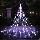 abordables Luces de Navidad-Cadena de luces para árbol de Navidad, decoración al aire libre, cadena de luces de estrellas, 8 modos de enchufe, 350 led, cascada, árbol de Navidad, topper de estrella, luz de hadas para patio,