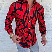 billiga Geometriska mönster-Herr Geometriska mönster Abstrakt Skjorta Knapp upp skjorta Långärmad Mode Designer Ledigt Utomhus Dagligen Höst Vinter Krage Mönster Button-Down Svart Gul Rubinrött Blå Grön