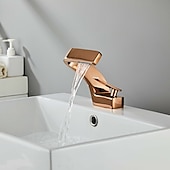 cheap Classical-Bathroom Sink Faucet Single Handle One Hole Waterfall Mixer Basin Taps Brass, 7-shaped Bend Vessel Tap Chrome Brushed Nickel Black Gold