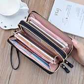 baratos saco de telefone universal-Carteira feminina longa, bolsas femininas, porta-moedas, porta-cartões, carteiras com zíper duplo, embreagem de couro pu, dinheiro de luxo, bolsa para telefone