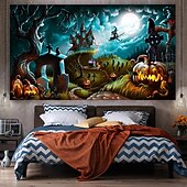 halpa halloween seinävaatteita-halloween koristeet kuvakudos jack o lyhty kurpitsa sisustus seinä taide suuri riippuva kuvakudos seinämaalaus sisustus valokuva tausta peitto verho koti makuuhuone olohuone lepakko kummitus talo