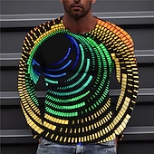 cheap 3D T shirts-Men&#039;s Graphic Prints Spiral Stripe T shirt Long Sleeve T shirt 3D Print Crew Neck Shirt Designer Casual Big and Tall Daily Holiday A B C Spring &amp;  Fall Clothing Apparel S M L XL XXL 3XL 4XL
