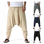 olcso Retro-Férfi Háremnadrág Vászon nadrág Nadrág Nyári nadrág Nadrágok Rugalmas derék Drop Crotch Sima Mekano Teljes hossz Hétköznapi Napi Len / pamut keverék Pamut és ágynemű Hippi Jóga Laza öltözet Fekete