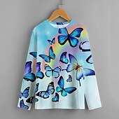 cheap Girl&#039;s 3D Cartoon-Girls&#039; 3D Rainbow Butterfly T shirt Long Sleeve 3D Print Fall Active Kids 4-12 Years Regular Fit