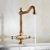 economico Rubinetti per lavello-rubinetto miscelatore lavello da cucina tradizionale, rubinetti da cucina per recipienti in stile retrò doppi manici monoforo girevole cromato / ottone / nichel spazzolato beccuccio standard