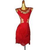 preiswerte Turnierkleid-Lateinamerikanischer Tanz Kleid Quaste Kristalle / Strasssteine Damen Leistung Alltagskleidung Ärmellos Spandex