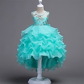 preiswerte Partykleider-kinderkleidung Mädchen Kleid Blumen Hochzeit Party Rüsche Sommer 4-13 Jahre Blau Purpur Grün