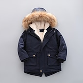 cheap Boy&#039;s Downs &amp; Puffer Jacket-Kids Boys&#039; Fleece Jacket Hoodie Jacket Outerwear Solid Color Long Sleeve Zipper Coat Outdoor Cotton Adorable Daily Yellow Pink Navy Blue Spring Fall 7-13 Years
