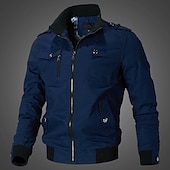cheap Men&#039;s Jackets &amp; Coats-Men&#039;s Bomber Jacket Lightweight Jacket Summer Jacket Work Jacket Sports Climbing Windproof Warm Patchwork Fall Solid Color Stand Collar Cotton Black Army Green Red Blue Khaki Jacket
